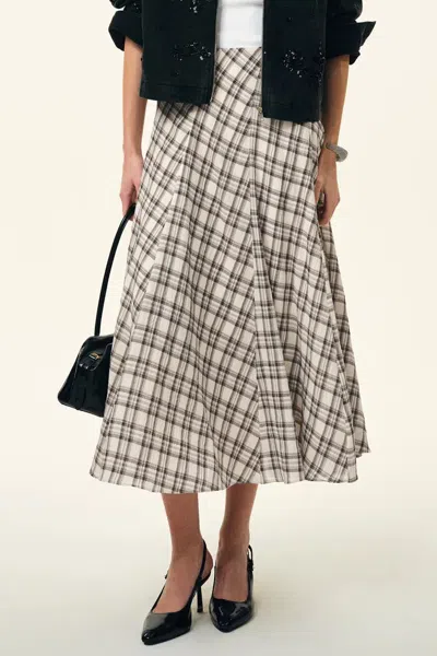 Fabrique Xaviera Midi Plaid Skirt In Bubble Crinkle Cotton In Multi