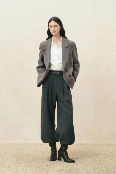 Fabrique Xena Oversized Herringbone Blazer In Wool Blend In Gray