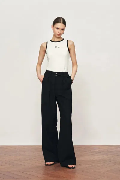 Fabrique Xena Racerback Contrast Trim Racerback Sleeveless Tank Top In Cotton In White