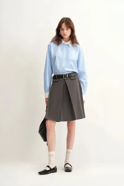 Fabrique Xena White And Blue Contrast Shirt In Cotton Micro-crepe