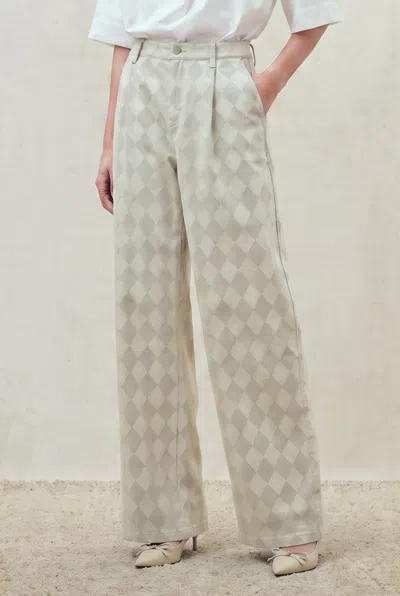 Fabrique Xuhui Argyle Wide Leg Jeans In Jacquard Cotton Denim In Neutral