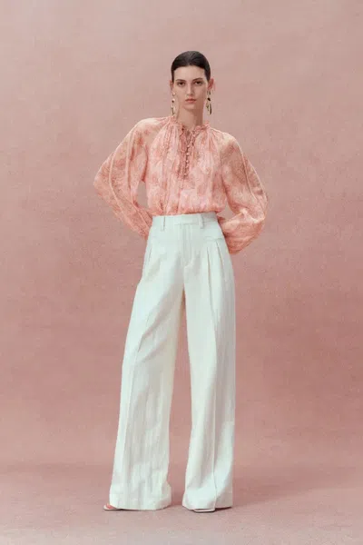 Fabrique Xyla Semi Sheer Blouse In Silk Crepe With Paisley In Pink