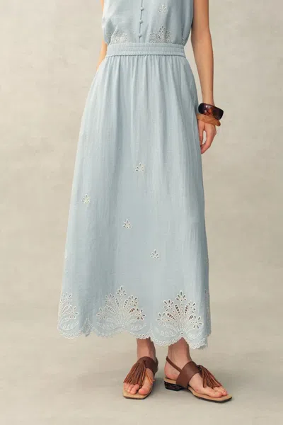 Fabrique Yori Floral Cutwork Embroidery A Line Maxi Skirt In Linen Blend In Multi