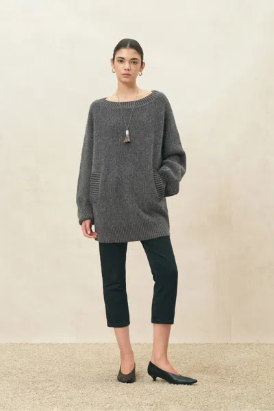Fabrique Yuna Multi Way Oversized Sweater In Cotton Blend In Gray