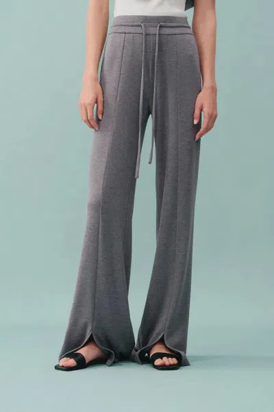 Fabrique Yuri Split Hem Pants In Brushed Jersey Knit In Gray