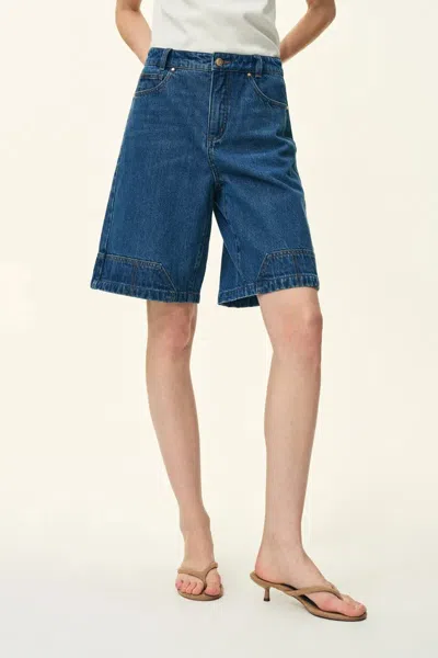 Fabrique Yvonne Carpenter Denim Shorts In Deconstructed Tailoring In Blue