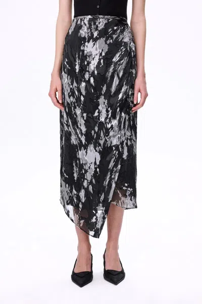 Fabrique Zita Pleated Midi Skirt In Devoré Silk In Black