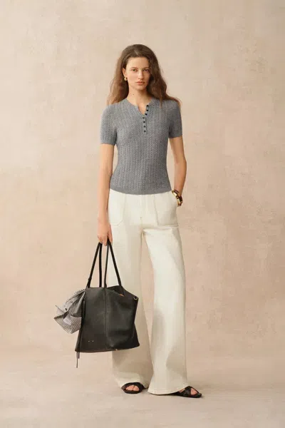 Fabrique Zofia Henley Buttoned Top In Merino Wool In Gray