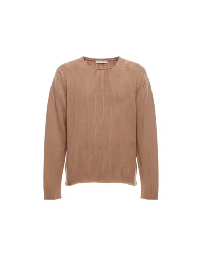 Fabrizio Del Carlo Textured Knit Beige Round Neck Sweater In Brown