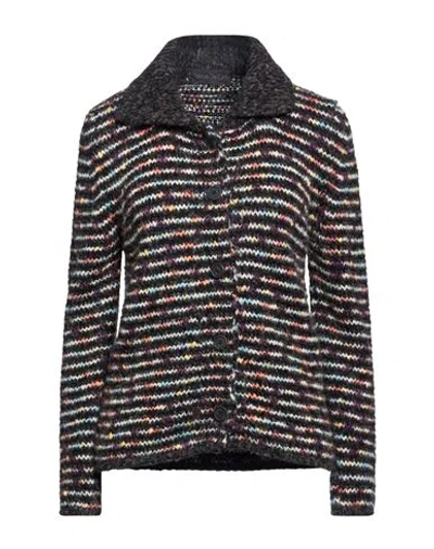 Fabrizio Del Carlo Woman Cardigan Dark Brown Size S Merino Wool, Polyamide, Alpaca Wool, Mohair Wool In Multi