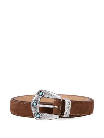 Fabrizio Mancini Turquoise-embellished Belt In Brown
