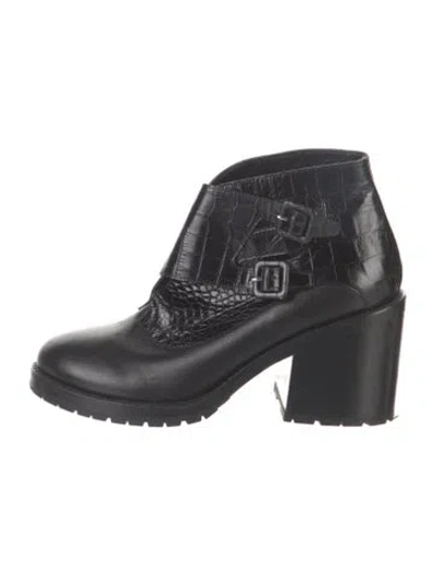 Pre-owned Fabrizio Viti Embossed Leather Printed Lace-up Boots In Black