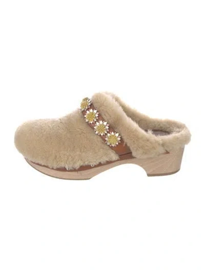 Pre-owned Fabrizio Viti Fur Leather Trim Embellishment Mules In Neutrals