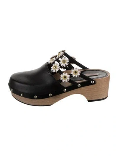 Pre-owned Fabrizio Viti Leather Floral Print Mules In Black