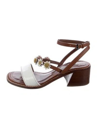 Pre-owned Fabrizio Viti Leather Floral Print Sandals In Brown
