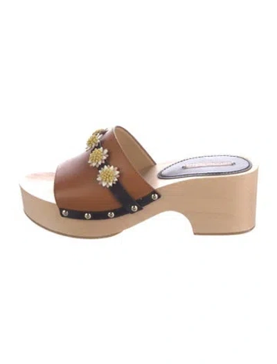 Pre-owned Fabrizio Viti Leather Floral Print Slides In Brown