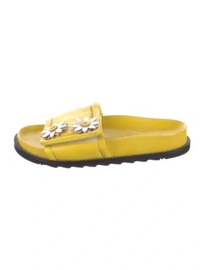 Pre-owned Fabrizio Viti Leather Floral Print Slides In Yellow