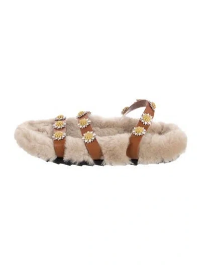 Pre-owned Fabrizio Viti Leather Fur Trim Sandals In Brown
