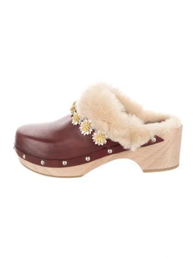 Pre-owned Fabrizio Viti Leather Studded Accents Mules In Brown