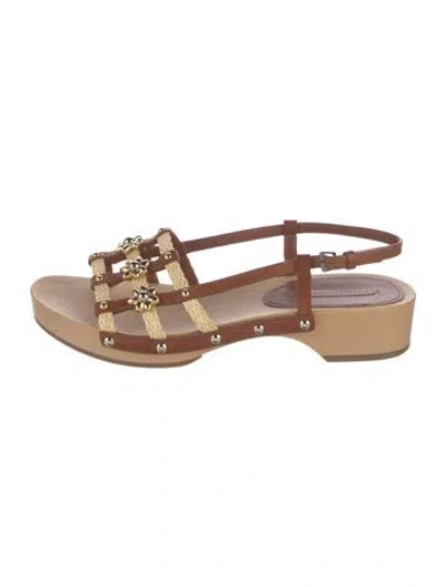 Pre-owned Fabrizio Viti Leather Studded Accents Slingback Sandals In Brown