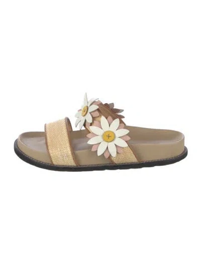 Pre-owned Fabrizio Viti Raffia Floral Print Slides In Neutrals