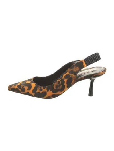 Pre-owned Fabrizio Viti Satin Animal Print Slingback Pumps In Brown