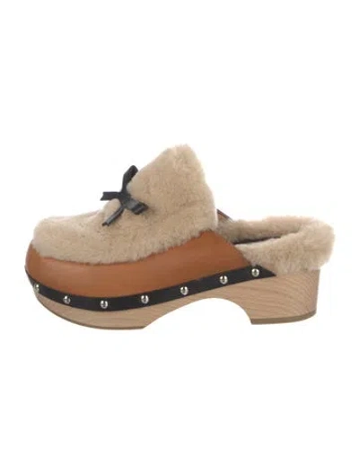 Pre-owned Fabrizio Viti Shearling Bow Accents Mules In Neutral