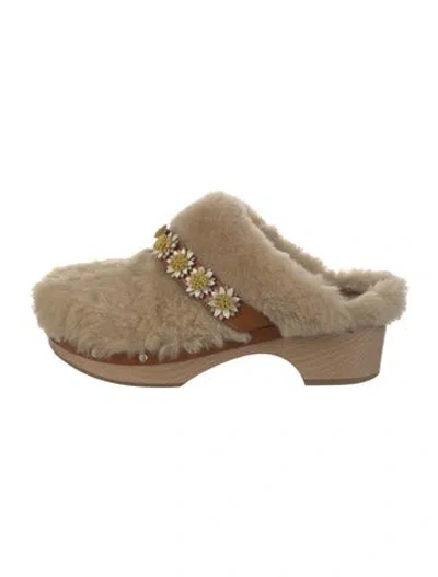 Pre-owned Fabrizio Viti Shearling Patterned Mules In Neutral