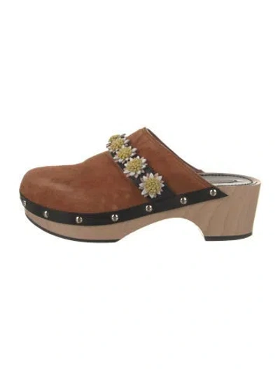 Pre-owned Fabrizio Viti Suede Floral Print Mules In Brown