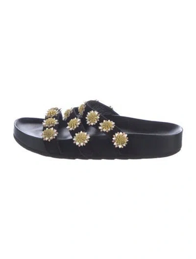 Pre-owned Fabrizio Viti Suede Floral Print Slides In Black