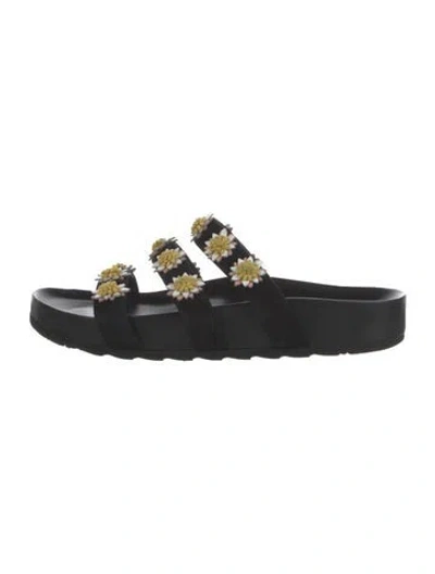 Pre-owned Fabrizio Viti Suede Floral Print Slides In Black