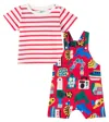 Fabula Fábula Baby Cotton T-shirt And Overalls Set In Red