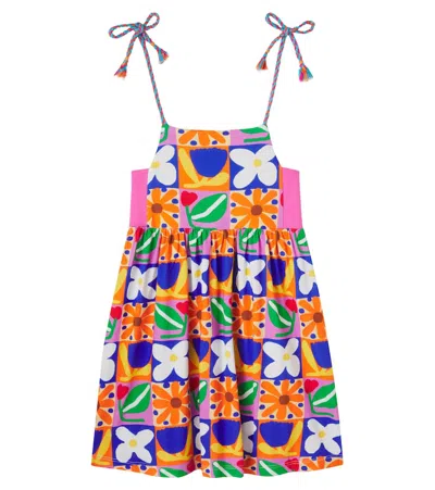 Fabula Kids' Checked Floral Cotton Dress In Multi