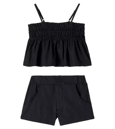 Fabula Kids' Cotton Top And Shorts Set In Black