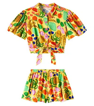 Fabula Kids' Printed Top And Shorts Set In Est Frutaria Fundo Bananinha