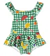Fabula Baby Ruffled Checked Swimsuit In Green