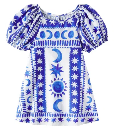 Fabula Kids' Fases Da Lua Printed Cotton Dress In Weiss