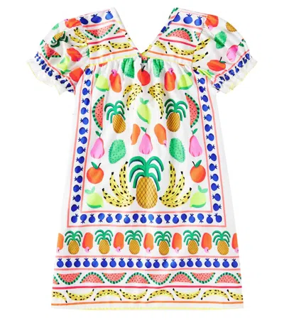 Fabula Kids' Fábula Lenço Frutaria Printed Cotton Dress In Multicolor