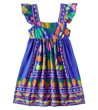 Fabula Kids' Fábula Lenço Frutaria Printed Cotton Dress In Multicolor
