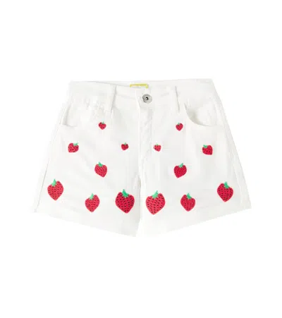 Fabula Kids' Embroidered Cotton-blend Twill Shorts In Weiss