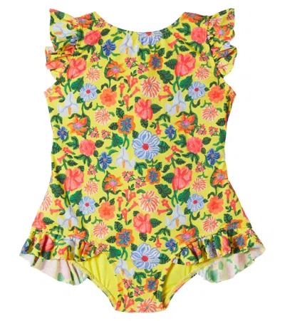 Fabula Kids' Fábula Bow-detail Floral Ruffled Swimsuit In Multi