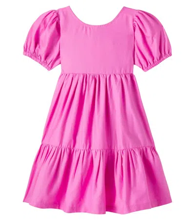 Fabula Kids' Fábula Bow-detail Tiered Cotton Dress In Pink