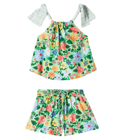 Fabula Kids' Fábula Floresceu Cotton Top And Shorts Set In Multi