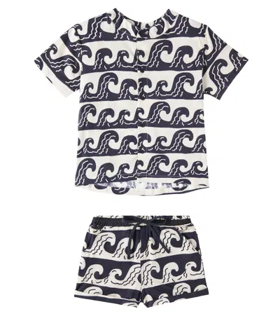 Fabula Kids' Printed Cotton Shirt And Shorts Set In Weiss