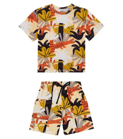 Fabula Kids' Fábula Printed Cotton T-shirt And Shorts Set In Brown