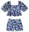Fabula Floral Cotton Top And Shorts Set In Blau