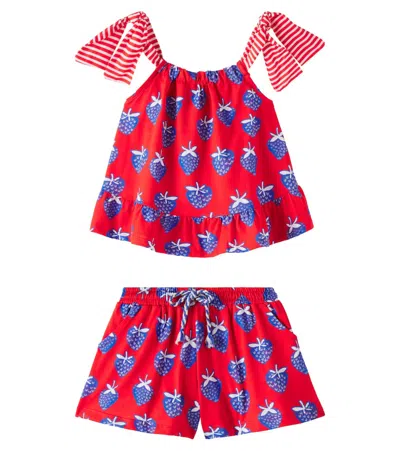 Fabula Kids' Fábula Silvestre Cotton Top And Shorts Set In Red