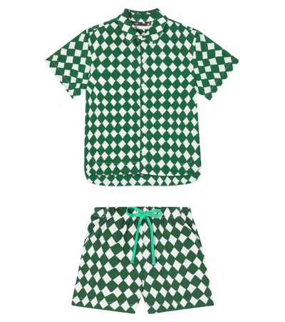 Fabula Kids' Printed Cotton Bowling Shirt And Shorts Set In Multi
