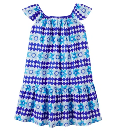 Fabula Kids' Printed Cotton Dress In Blue