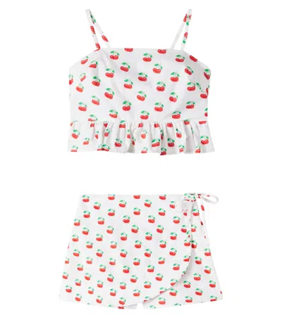 Fabula Kids' Printed Cotton Top And Skirt Set In White